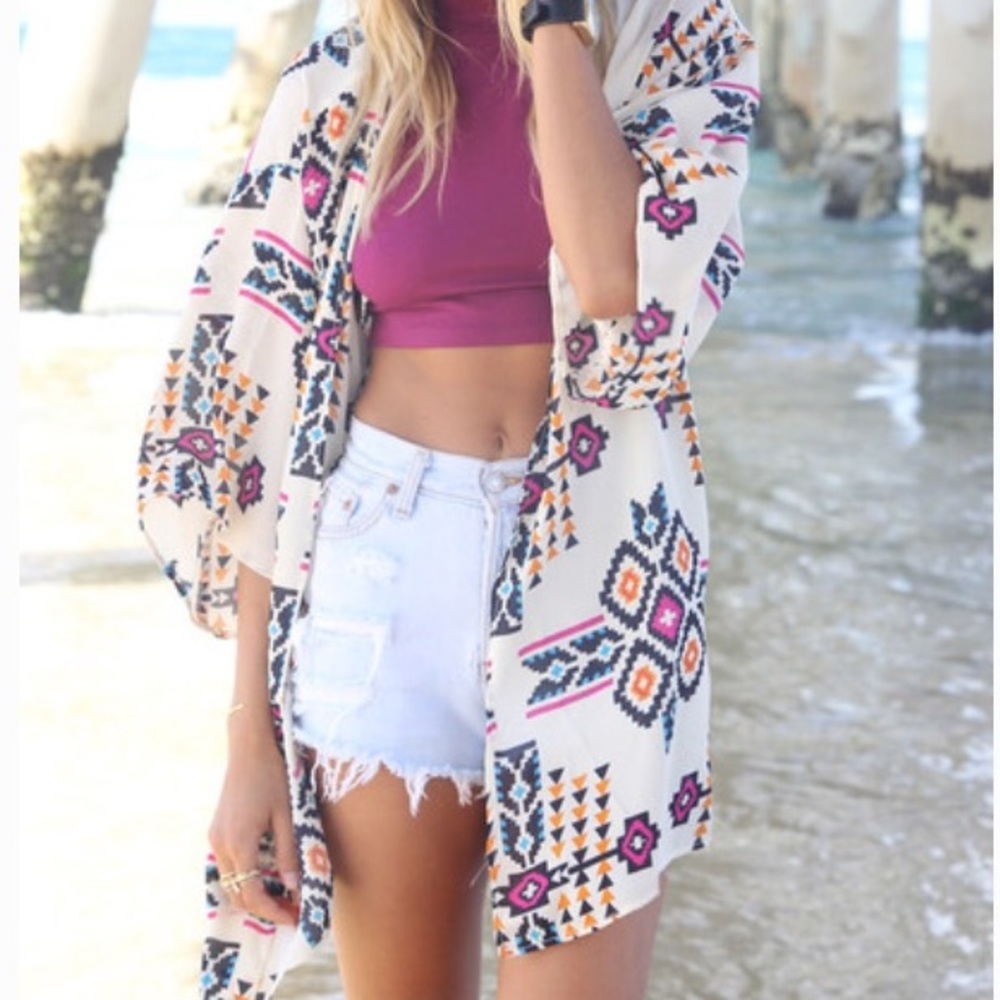Aztec print kimono tribal junior size large